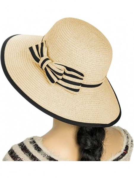 Sun Hats Women's Vintage Classic Derby Panama Hat Floppy Wide Brim Summer Style Beach Hat - Khaki_ - CV12GSPN5BN $20.16