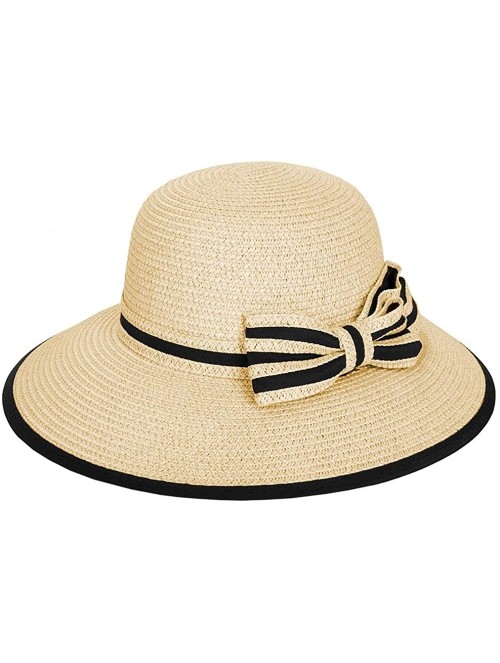 Sun Hats Women's Vintage Classic Derby Panama Hat Floppy Wide Brim Summer Style Beach Hat - Khaki_ - CV12GSPN5BN $20.16