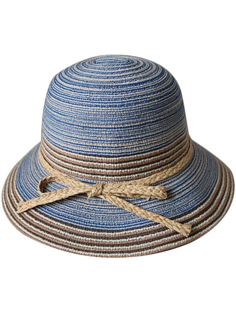 Bucket Hats Women Cloche Hat Flower Bowler Bucket Hat Straw Floppy Sun Hat - Blue-1 - CE186ZSYQ67 $9.67