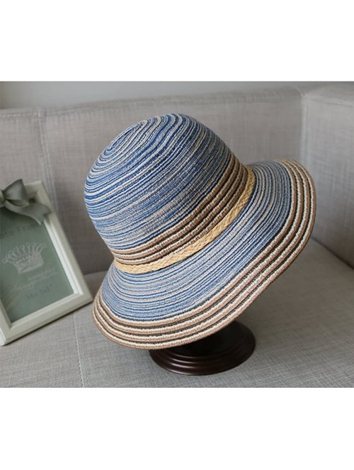 Bucket Hats Women Cloche Hat Flower Bowler Bucket Hat Straw Floppy Sun Hat - Blue-1 - CE186ZSYQ67 $9.67