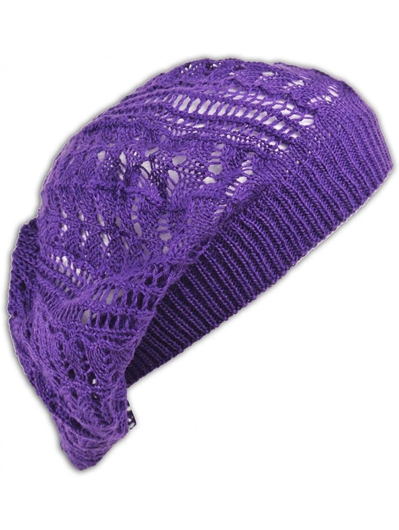 Berets Crochet Beanie Hat Knit Beret Skull Cap Tam - Purple - C211GLEEK9D $13.66