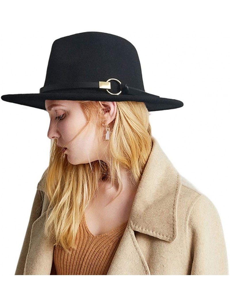 Fedoras Women Belt Fedora Hat Wide Brim Panama Hats Floppy Church Hat - Style 01 - CV18ZY5DC3X $19.71