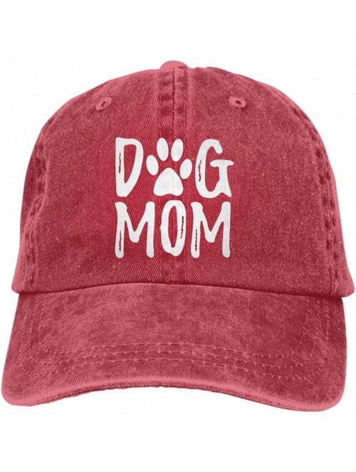 Baseball Caps Denim Fabric Adjustable Dog Mom Hat Fashion Distressed Baseball Cap for Women - Red - CT18QADNUTG $13.47