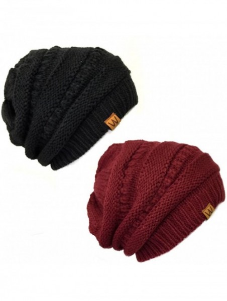 Skullies & Beanies Slouchy Winter Beanie Cap Hat Set of 2 - Black and Burgundy - C212KO79J6V $16.81