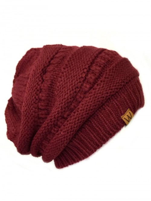 Skullies & Beanies Slouchy Winter Beanie Cap Hat Set of 2 - Black and Burgundy - C212KO79J6V $16.81