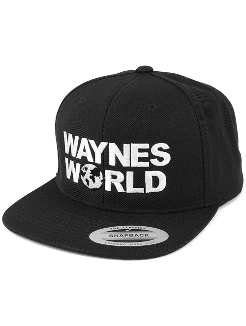 Baseball Caps Flexfit Wayne's World Embroidered Flat Bill Snapback Cap - Black - C712MXNGEEA $26.26