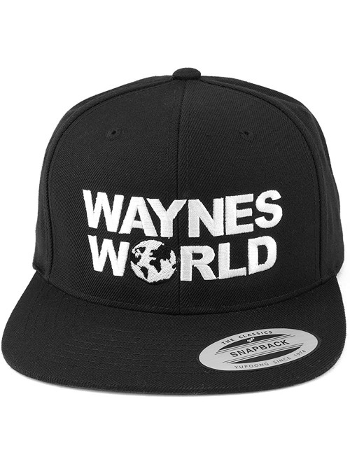 Baseball Caps Flexfit Wayne's World Embroidered Flat Bill Snapback Cap - Black - C712MXNGEEA $26.26