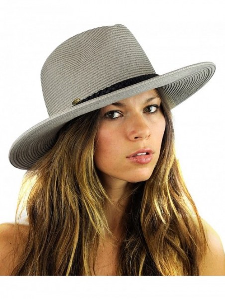 Fedoras Teardrop Dent Braided Trim Casual Panama Fedora Sun Hat - Gray - C512CAFX465 $15.20