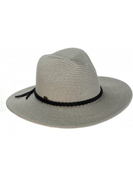 Fedoras Teardrop Dent Braided Trim Casual Panama Fedora Sun Hat - Gray - C512CAFX465 $15.20