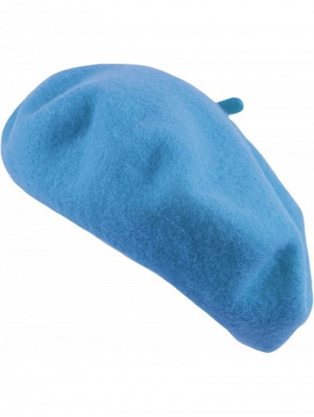 Berets Traditional Women's Men's Solid Color Plain Wool French Beret One Size - Sky Blue - CA18OQQYSR7 $11.89