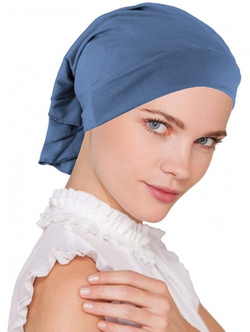 Skullies & Beanies Womens Ruffle Chemo Hat Beanie Scarf- Soft Turban Bandana Head Wrap for Cancer - 01- Dusty Blue - CP12JDC6...