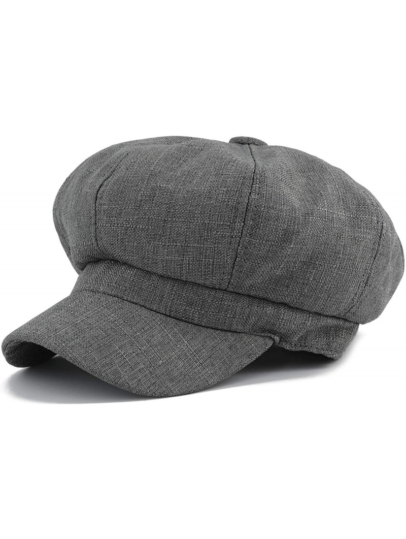 Newsboy Caps Women Linen Newsboy Cap Cabbie Hat 8 Panels - 6 7/8 Fitted - Gray - CH18Q526OXH $15.93