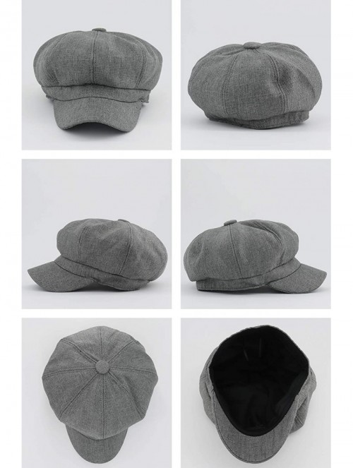 Newsboy Caps Women Linen Newsboy Cap Cabbie Hat 8 Panels - 6 7/8 Fitted - Gray - CH18Q526OXH $15.93