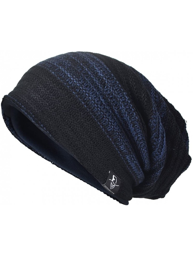 Skullies & Beanies Mens Slouchy Beanie Knit Skull Cap Long Baggy Hip-hop Winter Summer Hat B305 - Retro-black&navy - C612N3CT...