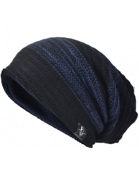 Skullies & Beanies Mens Slouchy Beanie Knit Skull Cap Long Baggy Hip-hop Winter Summer Hat B305 - Retro-black&navy - C612N3CT...