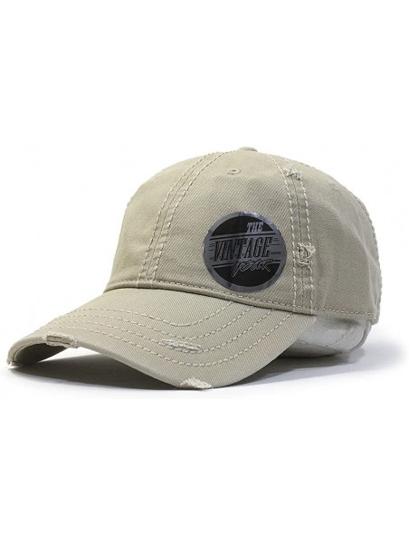 Baseball Caps Washed Cotton Distressed with Heavy Stitching Adjustable Baseball Cap - Khaki - C612ECEIQAB $16.43