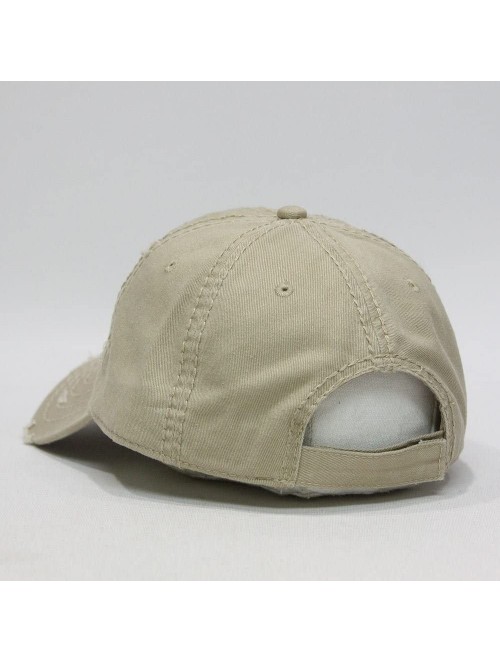 Baseball Caps Washed Cotton Distressed with Heavy Stitching Adjustable Baseball Cap - Khaki - C612ECEIQAB $16.43