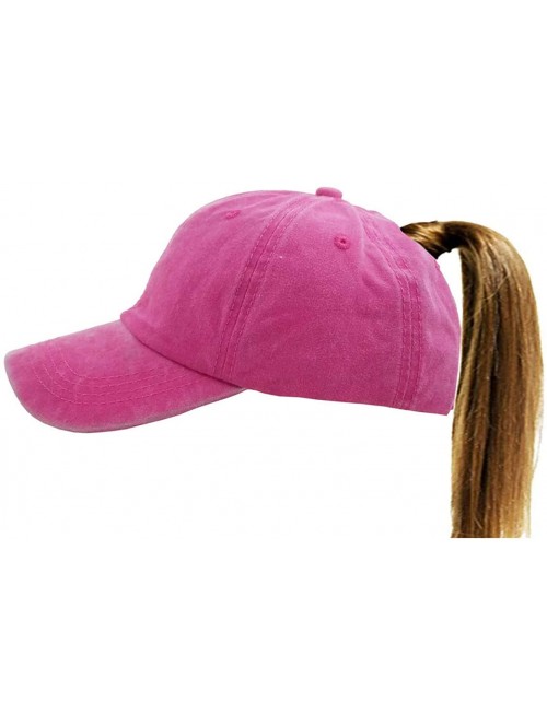 Baseball Caps Women's Ponytail Distressed Baseball Hat Cotton Washed - Rose - C718HYR4HUY $13.01