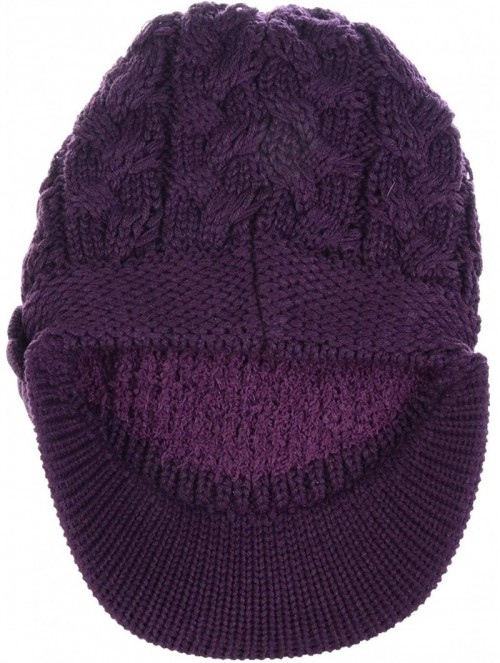 Skullies & Beanies Women's Winter Fleece Lined Elegant Flower Cable Knit Newsboy Cabbie Hat - Purple Cable Flower - CY18ZO8Z4...