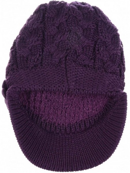 Skullies & Beanies Women's Winter Fleece Lined Elegant Flower Cable Knit Newsboy Cabbie Hat - Purple Cable Flower - CY18ZO8Z4...