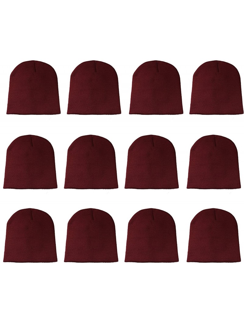 Skullies & Beanies Knit Skull Cap Warm Winter Slouchy Beanies Hat 9 Inch Long - 12pcs - Burgundy - CR1889W9SMH $15.73