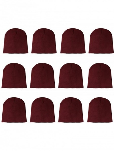 Skullies & Beanies Knit Skull Cap Warm Winter Slouchy Beanies Hat 9 Inch Long - 12pcs - Burgundy - CR1889W9SMH $15.73