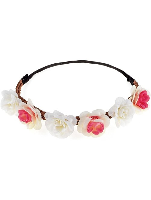 Headbands Rose Flower Wreath Headband Floral Crown Garland Halo for Wedding HH14 - White+pink - C812HIU6FMX $12.60