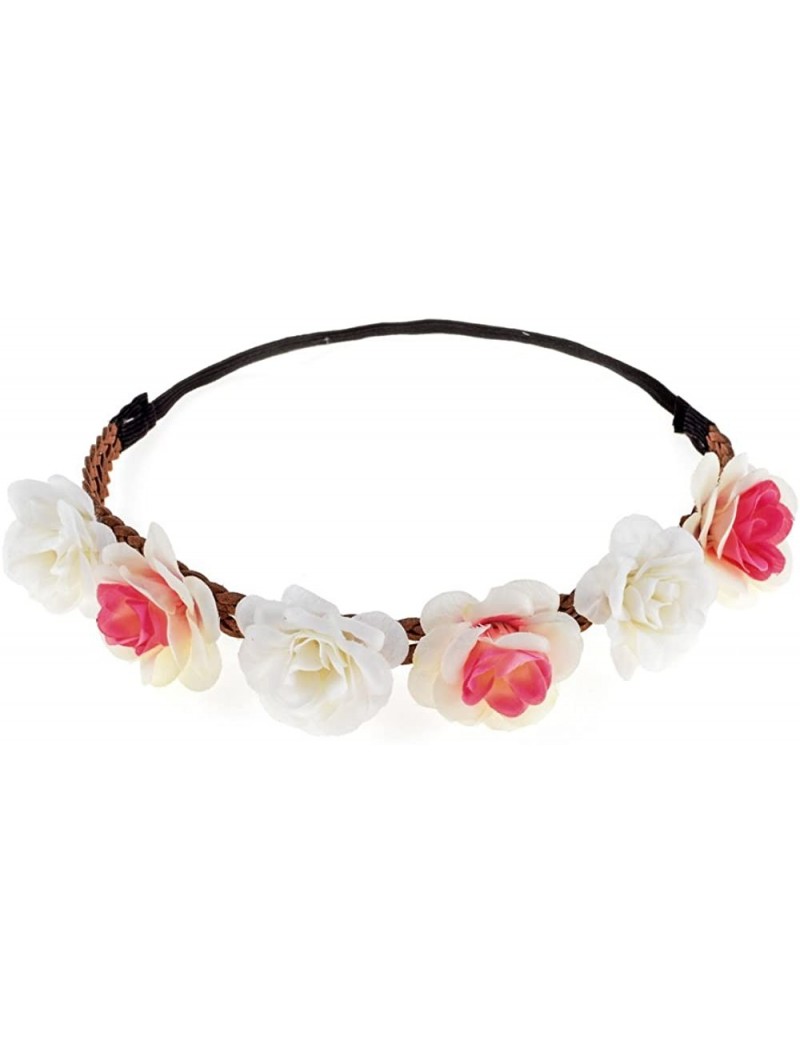 Headbands Rose Flower Wreath Headband Floral Crown Garland Halo for Wedding HH14 - White+pink - C812HIU6FMX $12.60