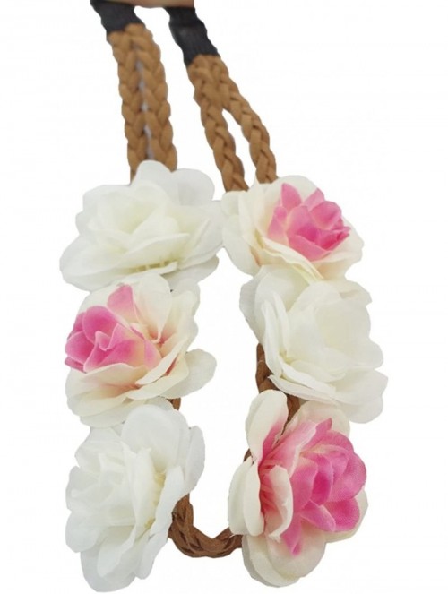 Headbands Rose Flower Wreath Headband Floral Crown Garland Halo for Wedding HH14 - White+pink - C812HIU6FMX $12.60