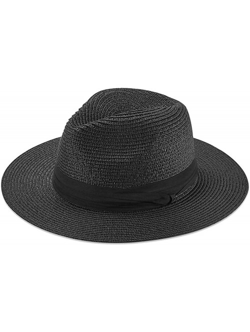 Sun Hats Women Straw Hat Panama Fedoras Beach Sun Hats Summer Cool Wide Brim UPF50+ - Black B - CM18UDGDHDU $18.78