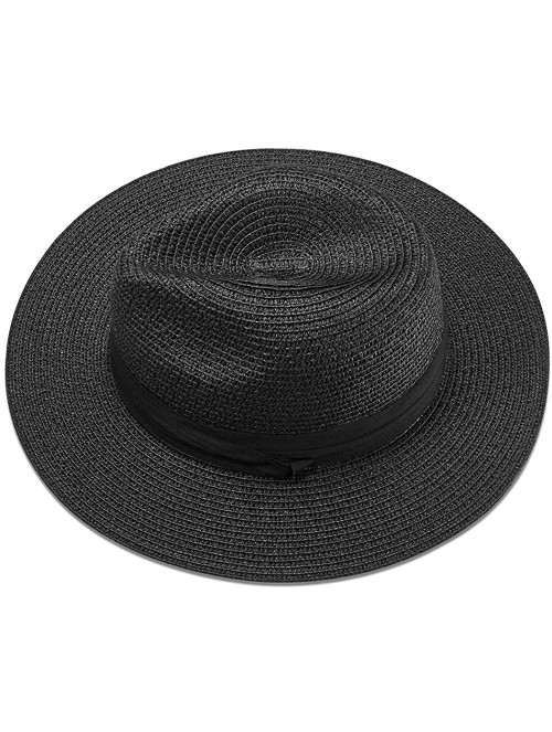 Sun Hats Women Straw Hat Panama Fedoras Beach Sun Hats Summer Cool Wide Brim UPF50+ - Black B - CM18UDGDHDU $18.78