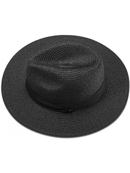 Sun Hats Women Straw Hat Panama Fedoras Beach Sun Hats Summer Cool Wide Brim UPF50+ - Black B - CM18UDGDHDU $18.78