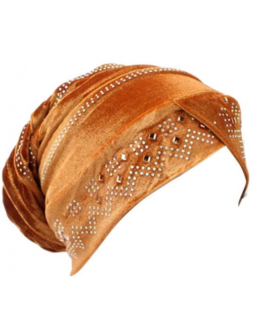 Headbands Women Underscarf Cap Hijab Bonnet Muslim Full Cover Hijab with Diamond - Golden - C718G4TRADQ $11.46