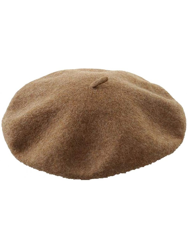 Berets Solid Color Classic French Artist Beret Hat 100% Wool - Khaki - CE18I02RWD2 $14.86