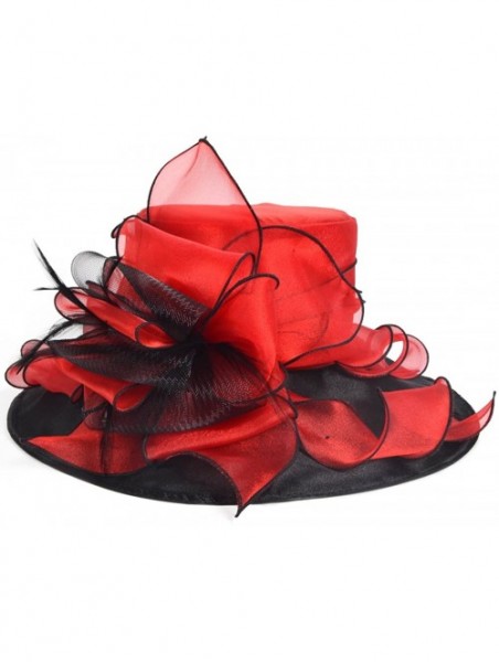 Sun Hats Women Floral Wedding Dress Tea Party Derby Racing Church Hat - Red&black - CT17WZ4U7GZ $26.72