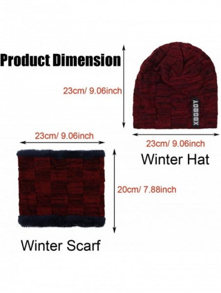 Skullies & Beanies Winter Knit Beanie Hat Scarf Set 2PCS Cap Neck Warmer Cold Weather Gift Set for Men - Wine Red - C018ZUHTZ...