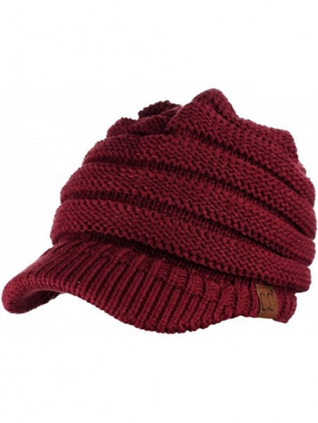 Skullies & Beanies BeanieTail Warm Knit Messy High Bun Ponytail Visor Beanie Cap - Burgundy - CV1880KSW6I $19.35