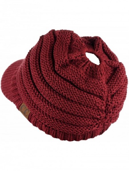 Skullies & Beanies BeanieTail Warm Knit Messy High Bun Ponytail Visor Beanie Cap - Burgundy - CV1880KSW6I $19.35