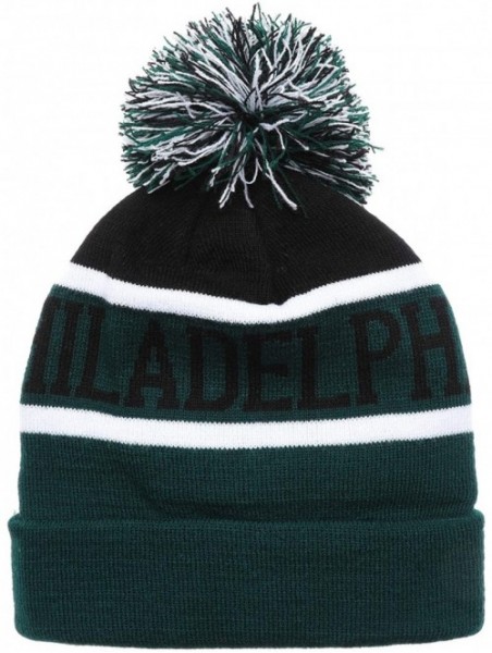 Skullies & Beanies USA Favorite City Cuff Winter Knitted Pom Pom Beanie Hat. - Philadelphia-greenblack - C418AROMG05 $11.69