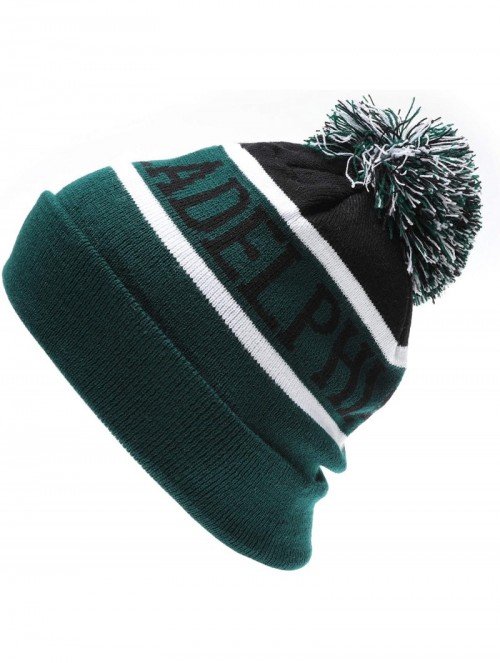 Skullies & Beanies USA Favorite City Cuff Winter Knitted Pom Pom Beanie Hat. - Philadelphia-greenblack - C418AROMG05 $11.69