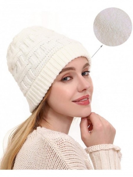 Skullies & Beanies Women's Fleece Lined Beanie Winter caps Warm Cable Knit Beanie Hat Ski Skull Cap Outdoor Hats - Jm-white -...