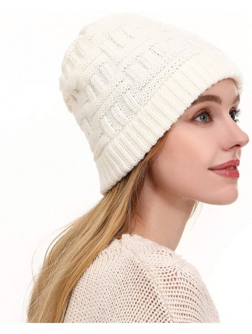 Skullies & Beanies Women's Fleece Lined Beanie Winter caps Warm Cable Knit Beanie Hat Ski Skull Cap Outdoor Hats - Jm-white -...