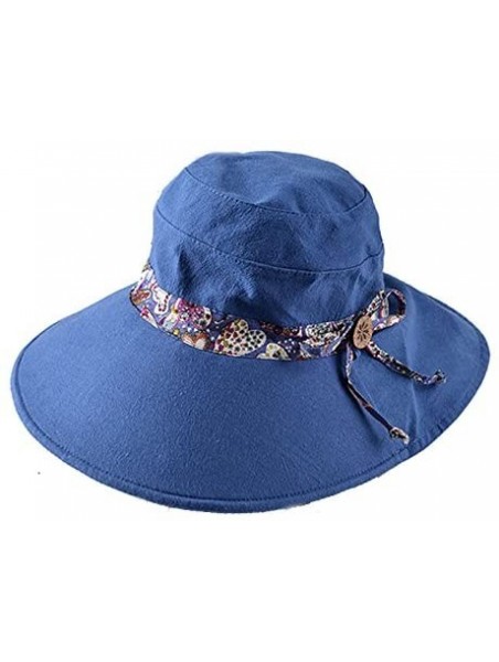 Sun Hats Womens Wide Brim Floppy Sun Hat Reversible Summer Beach Hats with Detachable Bowknot - Blue - 1 - CP188L0N03G $14.62