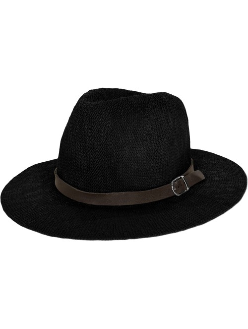 Fedoras Coral Jones Womens Floppy Straw Hat Fedora - Black - C4126BIVT9H $17.39