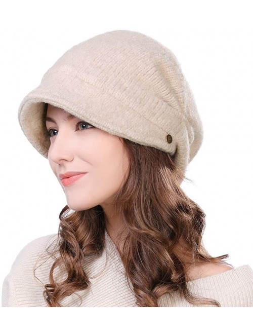 Newsboy Caps Wool Knitted Visor Beanie Winter Hat for Women Newsboy Cap Warm Soft Lined - 99139_beige - C718LDDROMZ $20.72