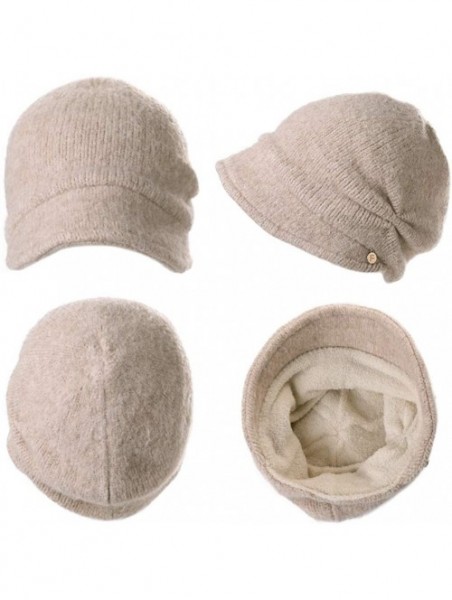 Newsboy Caps Wool Knitted Visor Beanie Winter Hat for Women Newsboy Cap Warm Soft Lined - 99139_beige - C718LDDROMZ $20.72