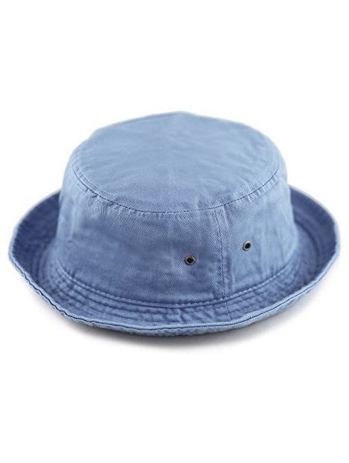 Bucket Hats Unisex 100% Cotton Packable Summer Travel Bucket Beach Sun Hat - Sky Blue - CT17WU0IY2I $13.76