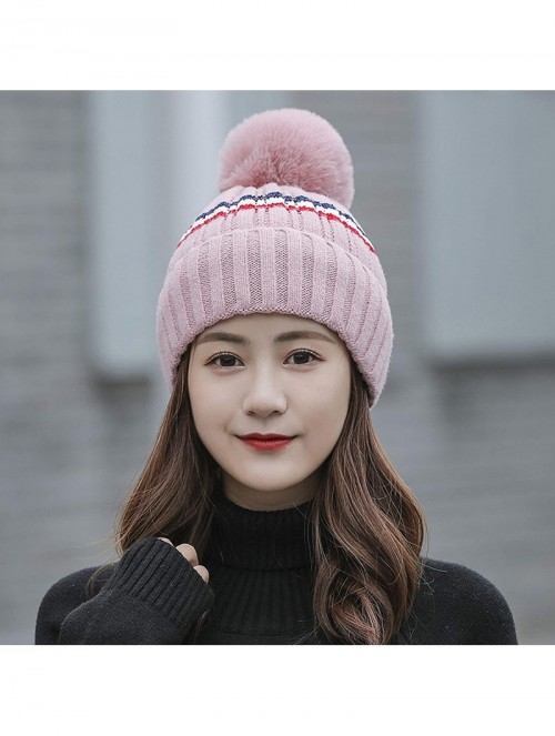 Skullies & Beanies Winter Beanie Hat Warm Knitted Hat for Women with Cute Pompom - Pink - CS1924TK5D0 $9.82