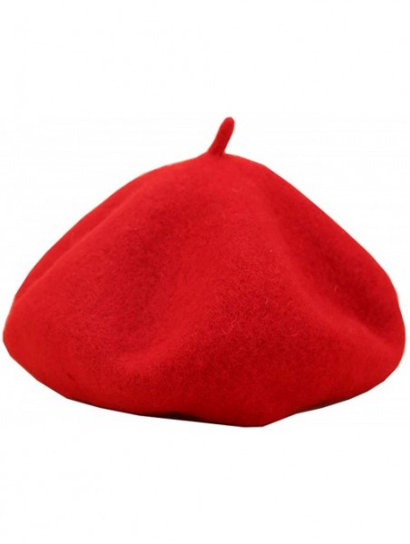 Berets Women's Retro British-Style Solid Color Beret - Red - CY18WXR6TZE $18.15