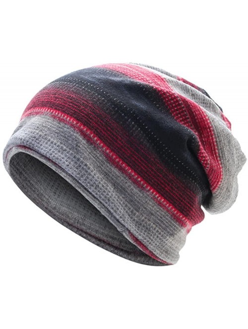 Skullies & Beanies Mens Stripes Beanie Hat Plus Cashmere Warm Bonnet Hat Multi-function Scarf - Red - CN187NOKDG5 $15.39